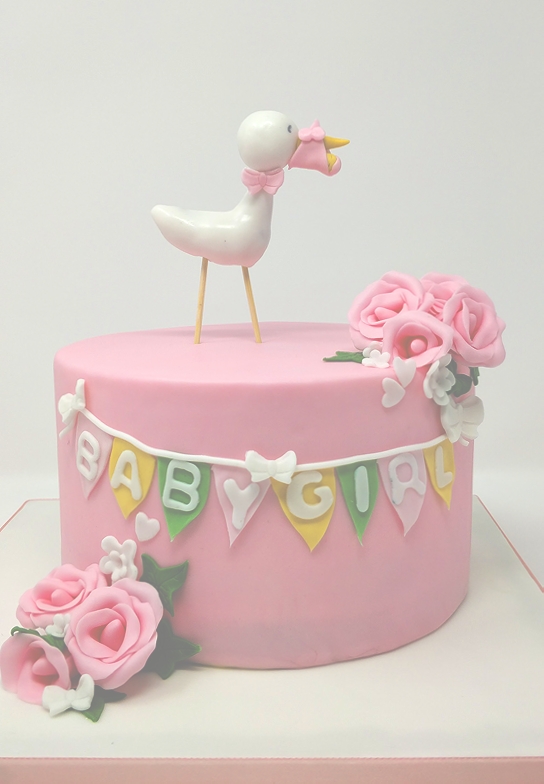 Pink Stork Christening Cake image 1